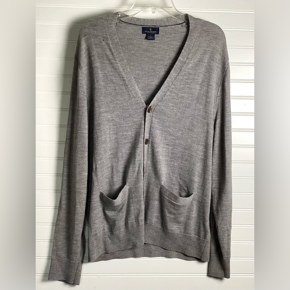 Brooks Brothers Wool Cardigan Sweaters for Men Size Large Gray Extra Fine Merino